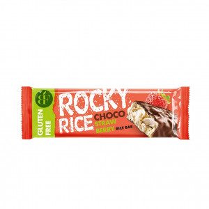 Hrustljava riževa ploščica s čokoladnim prelivom in jagodami Rocky Rice