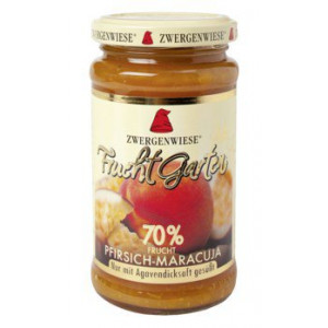 Breskova marmelada z marakujo, slajena z agavinim sirupom, 70% sadni delež